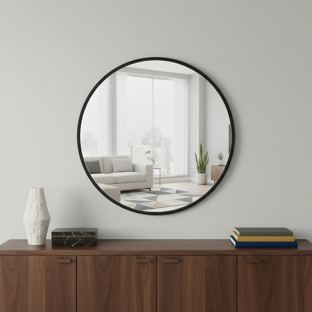 20" Black Aluminum Round Framed Accent Mirror — view 3