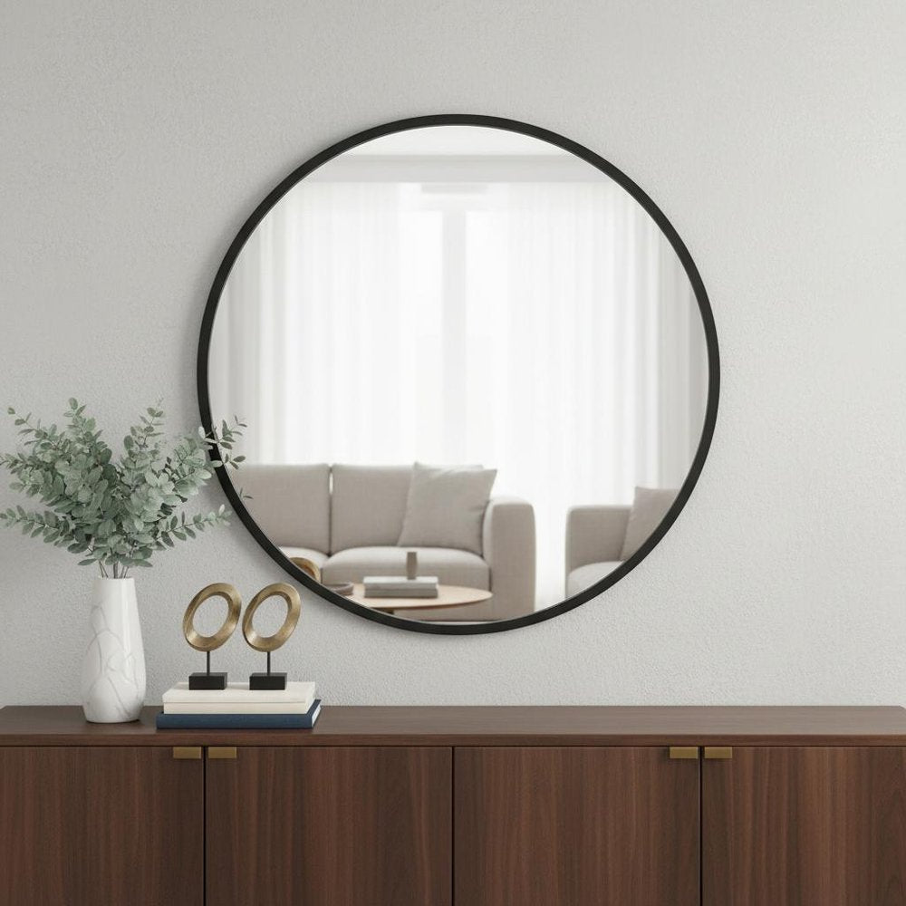 24" Black Aluminum Round Framed Accent Mirror — view 2