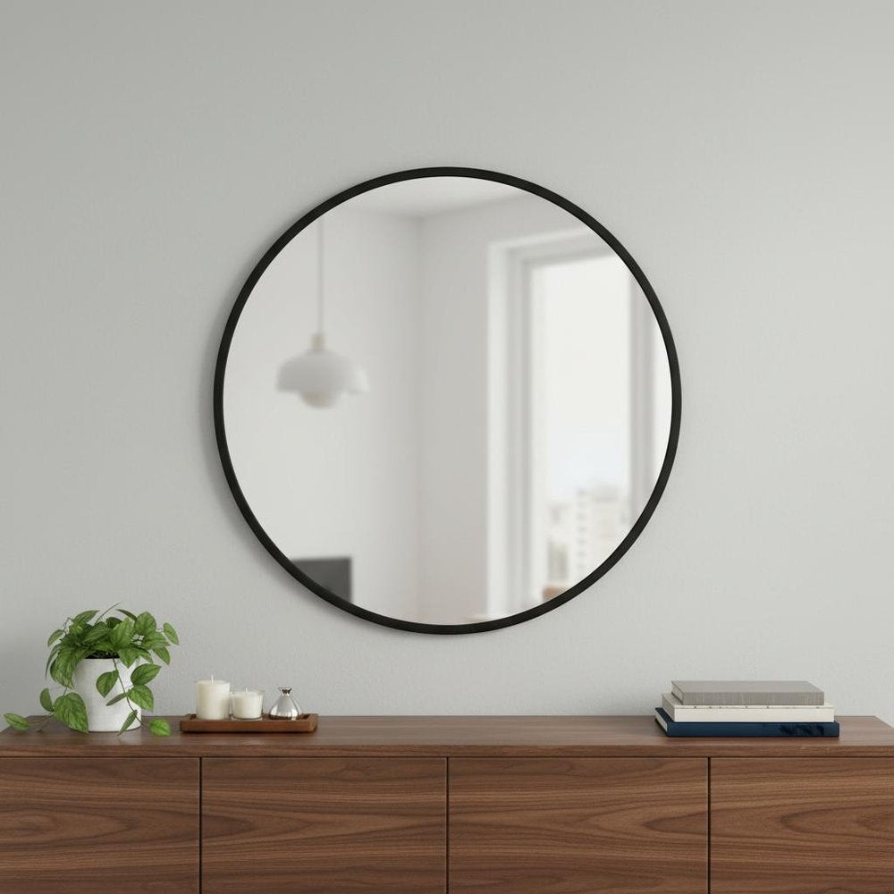 30" Black Aluminum Round Framed Accent Mirror — view 3