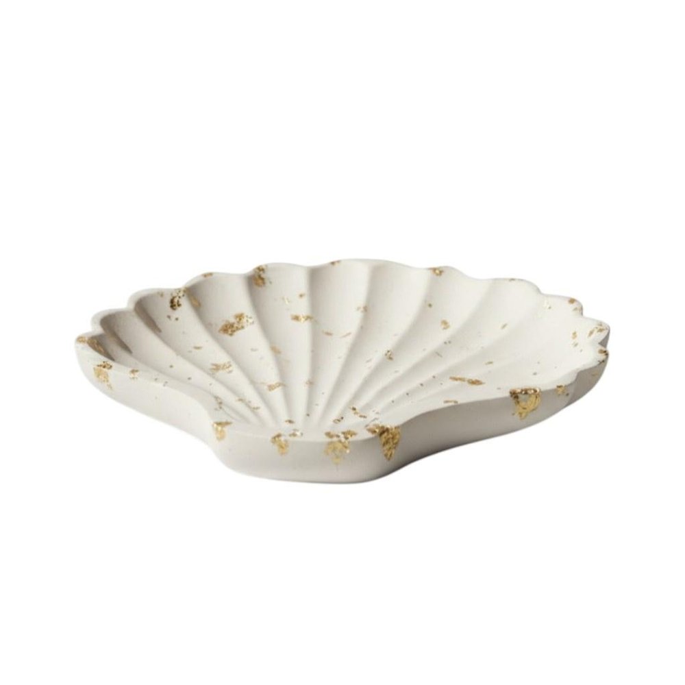 4" White And Gold Resin Handmade Seashell Trinket Tray — view 4