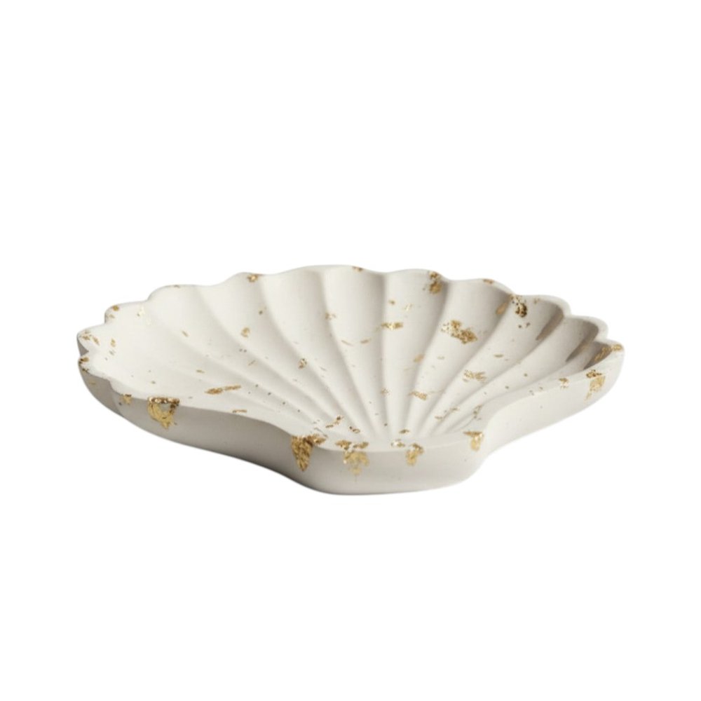 4" White And Gold Resin Handmade Seashell Trinket Tray — view 3