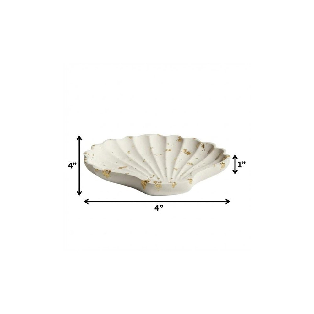 4" White And Gold Resin Handmade Seashell Trinket Tray — view 6