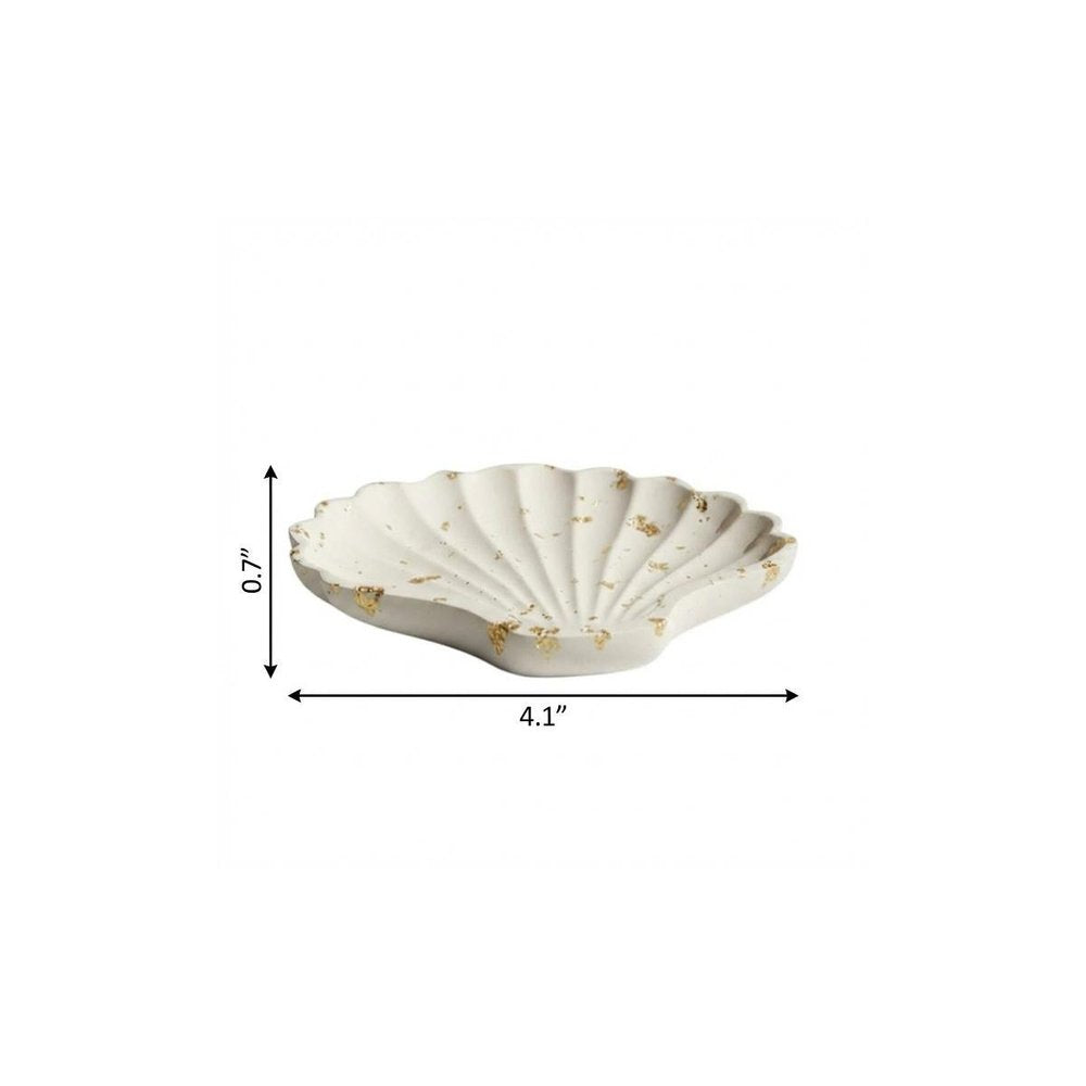 4" White And Gold Resin Handmade Seashell Trinket Tray — view 7