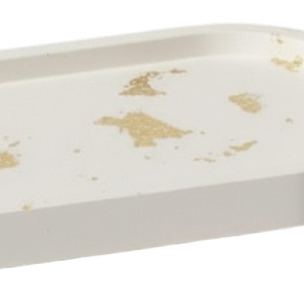 7" White And Gold Resin Handmade Oval Trinket Tray — view 4