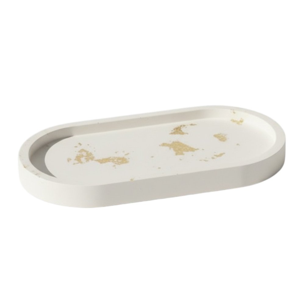 7" White And Gold Resin Handmade Oval Trinket Tray HomeRoots