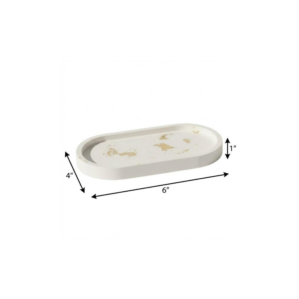 7" White And Gold Resin Handmade Oval Trinket Tray HomeRoots