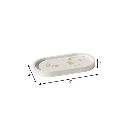 7" White And Gold Resin Handmade Oval Trinket Tray HomeRoots