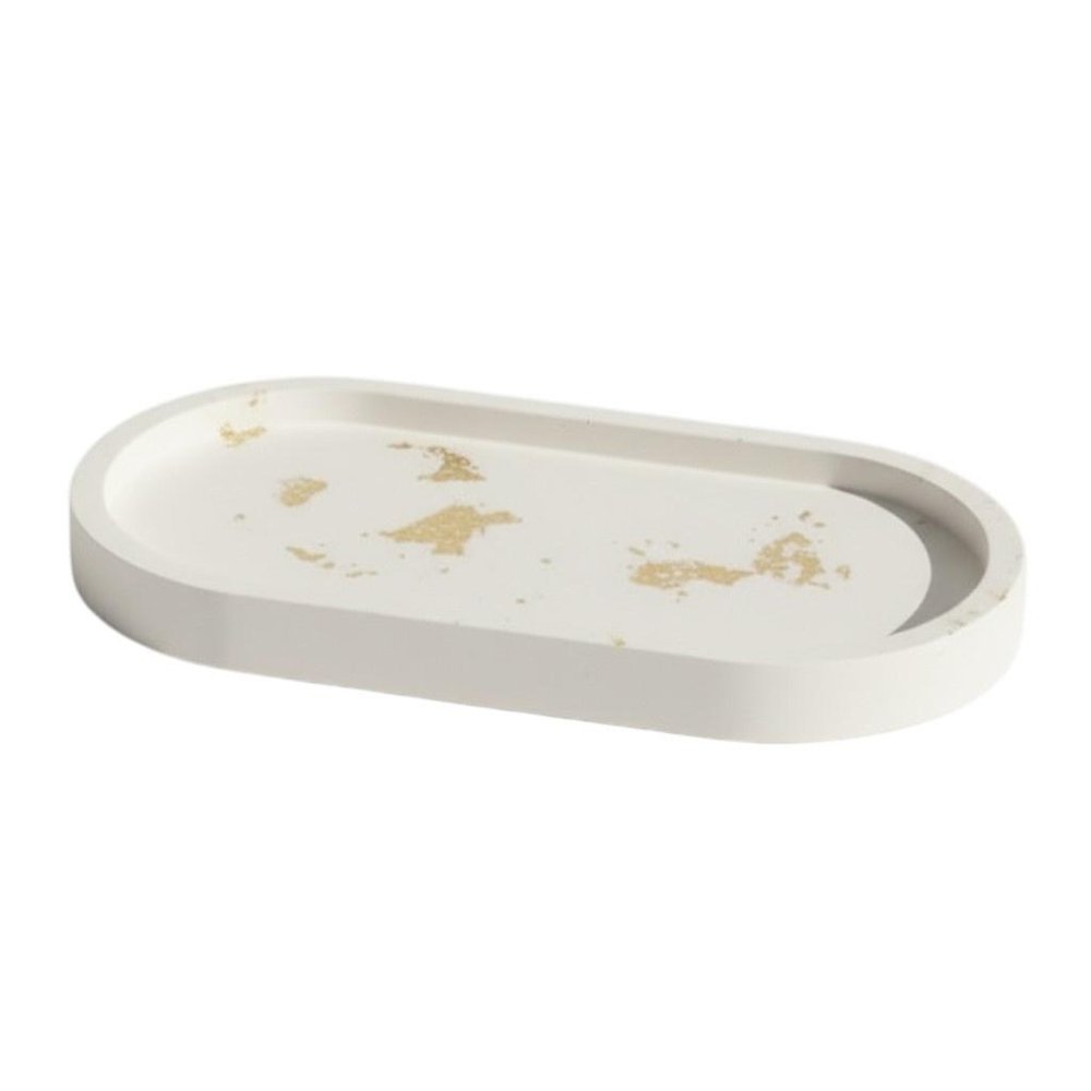 7" White And Gold Resin Handmade Oval Trinket Tray HomeRoots