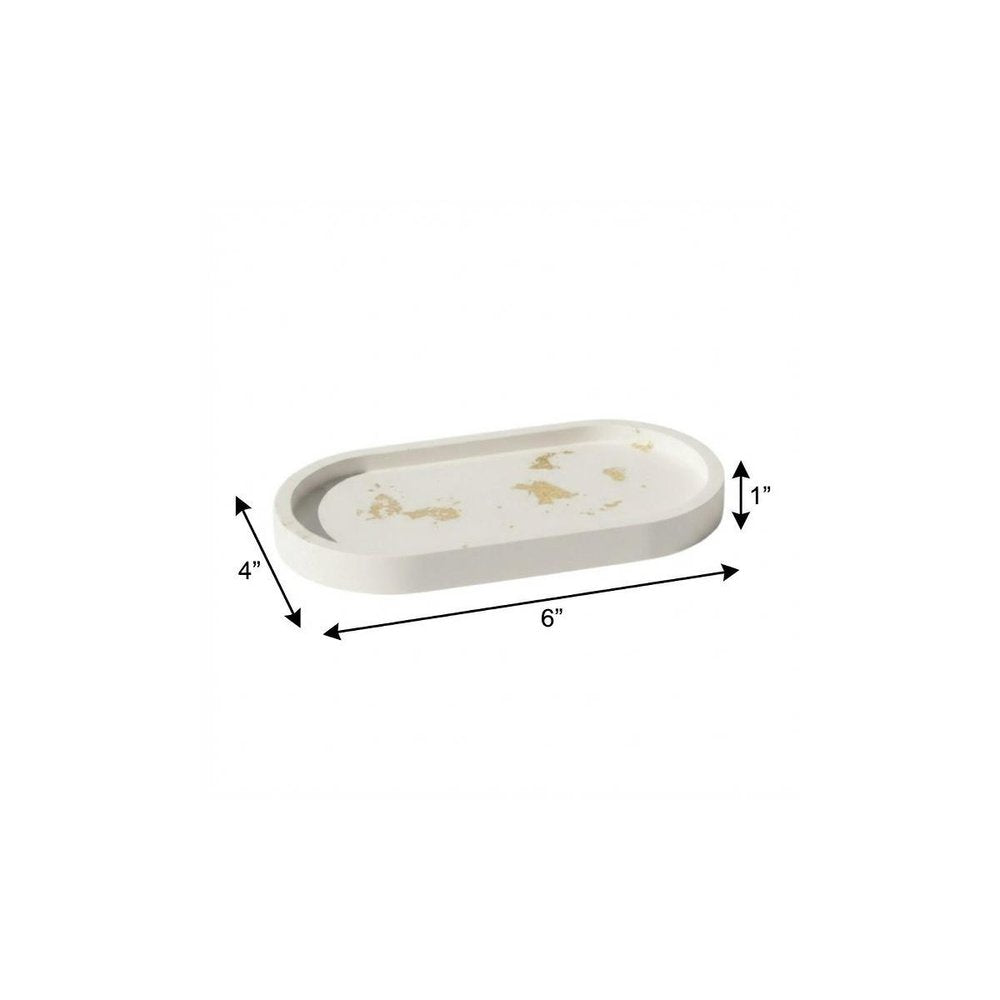 7" White And Gold Resin Handmade Oval Trinket Tray — view 7