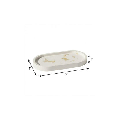 7" White And Gold Resin Handmade Oval Trinket Tray HomeRoots