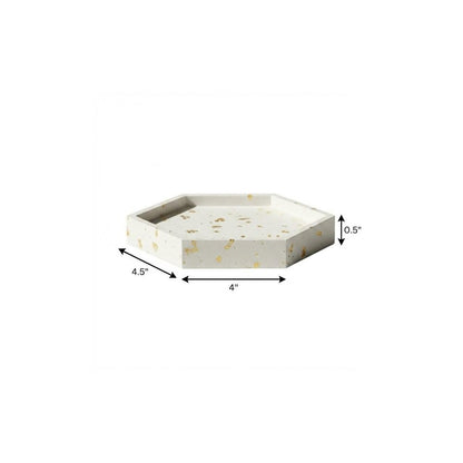 5" White And Gold Resin Handmade Hexagon Trinket Tray HomeRoots