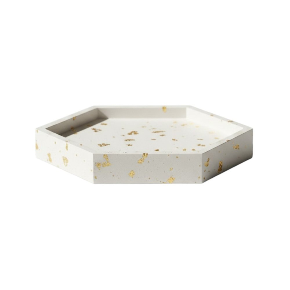 5" White And Gold Resin Handmade Hexagon Trinket Tray — view 2
