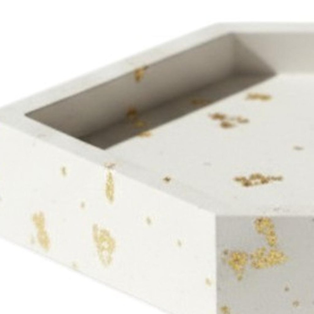 5" White And Gold Resin Handmade Hexagon Trinket Tray — view 5