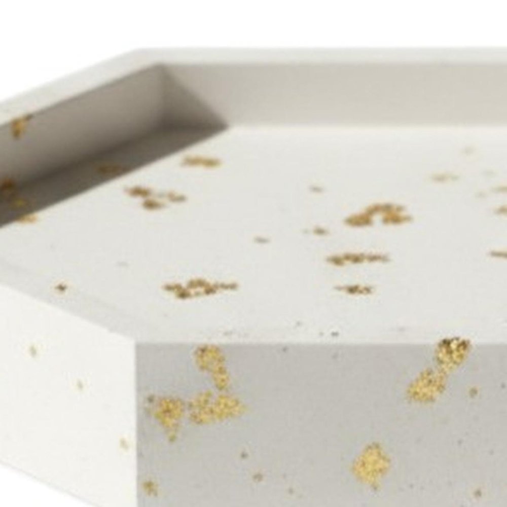 5" White And Gold Resin Handmade Hexagon Trinket Tray — view 4