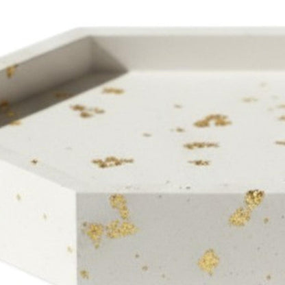 5" White And Gold Resin Handmade Hexagon Trinket Tray HomeRoots