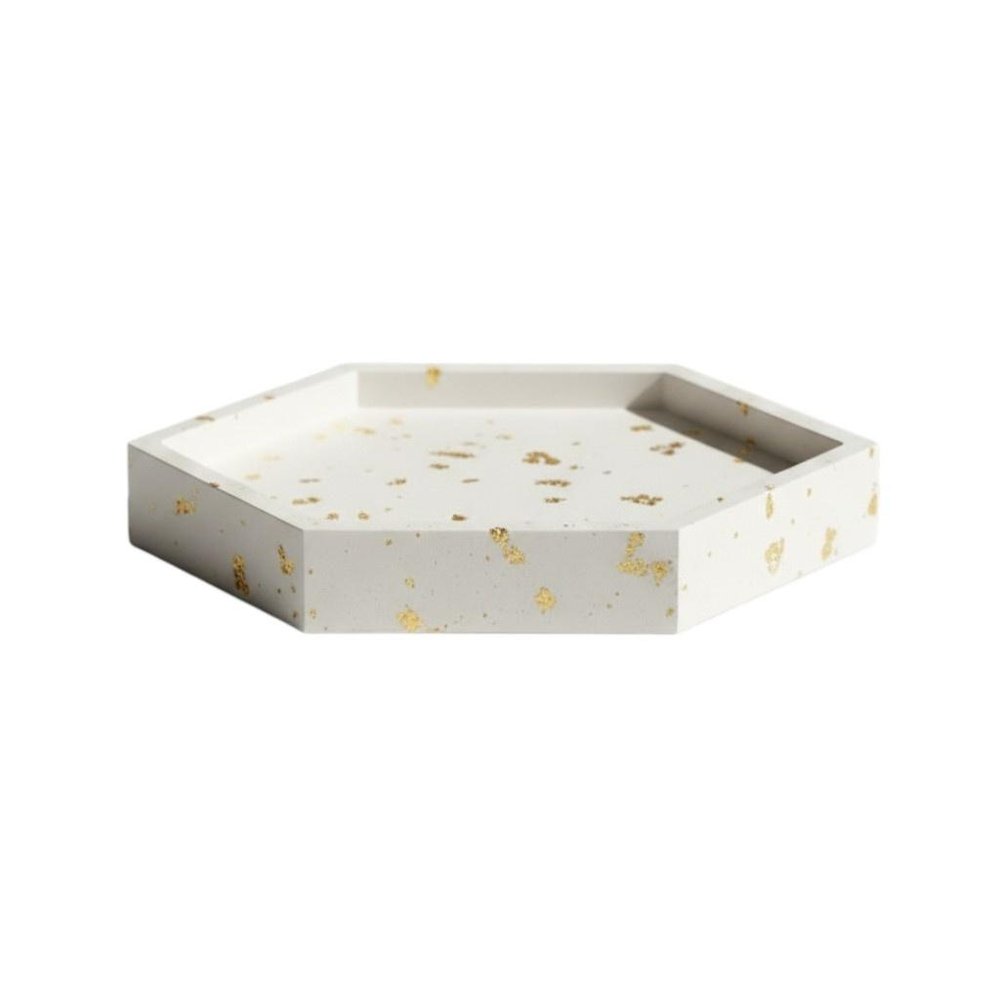 5" White And Gold Resin Handmade Hexagon Trinket Tray — view 3