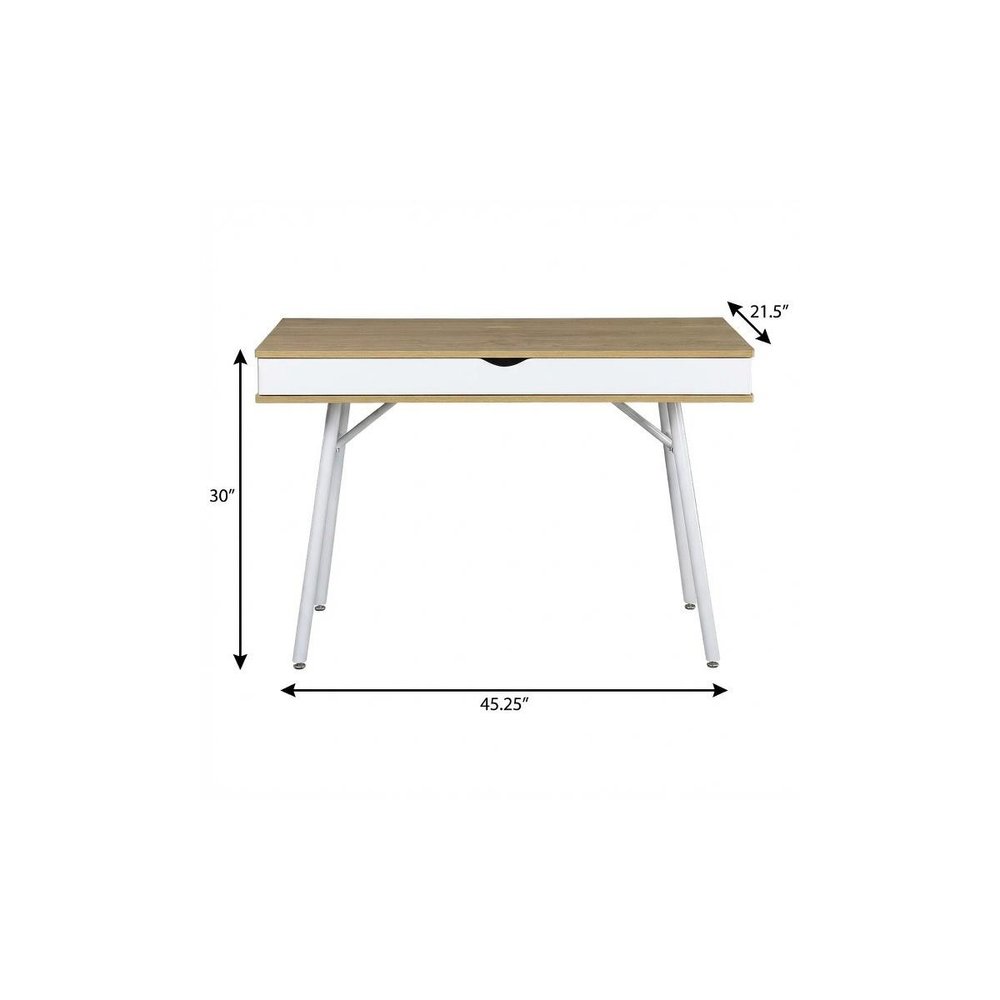 45" Oak and White Wood and Steel Computer Desk — view 5