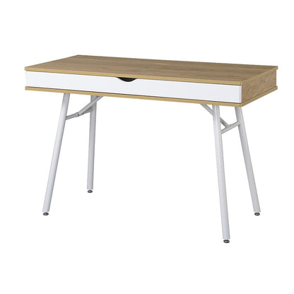 45" Oak and White Wood and Steel Computer Desk