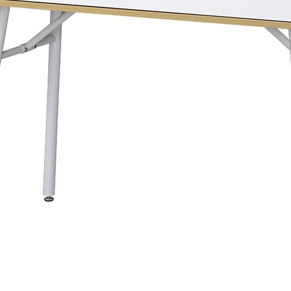 45" Oak and White Wood and Steel Computer Desk — view 3