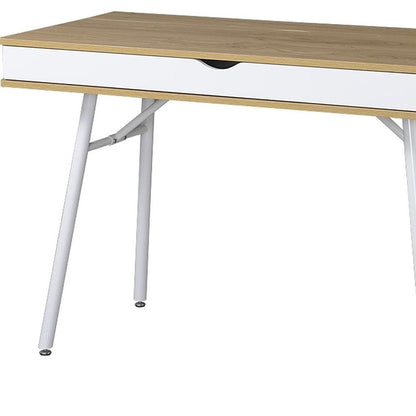 45" Oak and White Wood and Steel Computer Desk HomeRoots