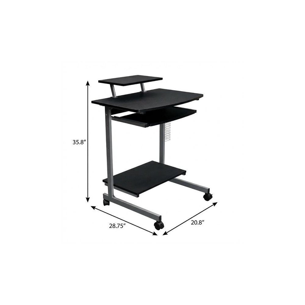 29" Graphite and Silver Wood and Steel Rolling Computer Desk HomeRoots