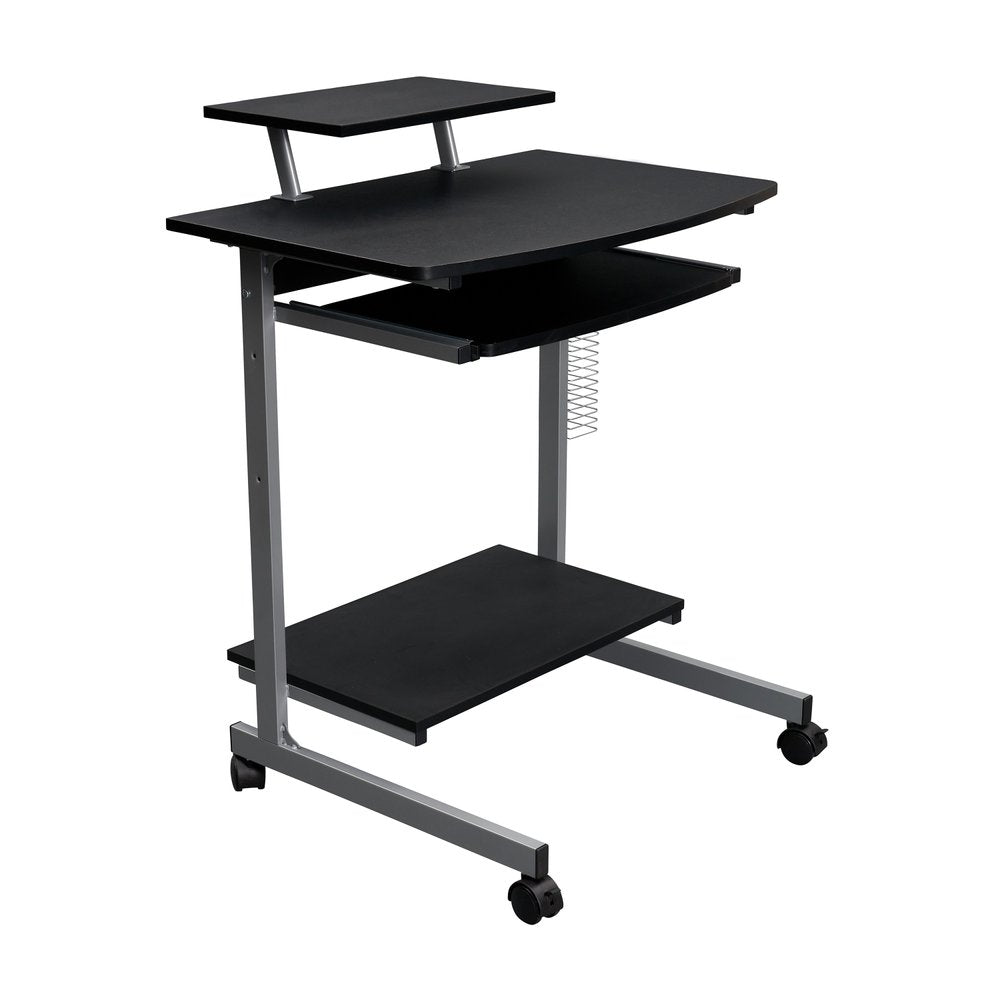 29" Graphite and Silver Wood and Steel Rolling Computer Desk — view 1