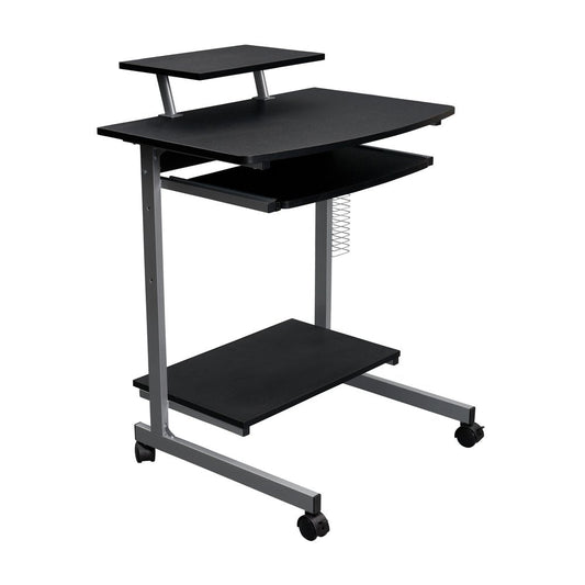 29" Graphite and Silver Wood and Steel Rolling Computer Desk