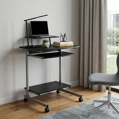 29" Graphite and Silver Wood and Steel Rolling Computer Desk HomeRoots