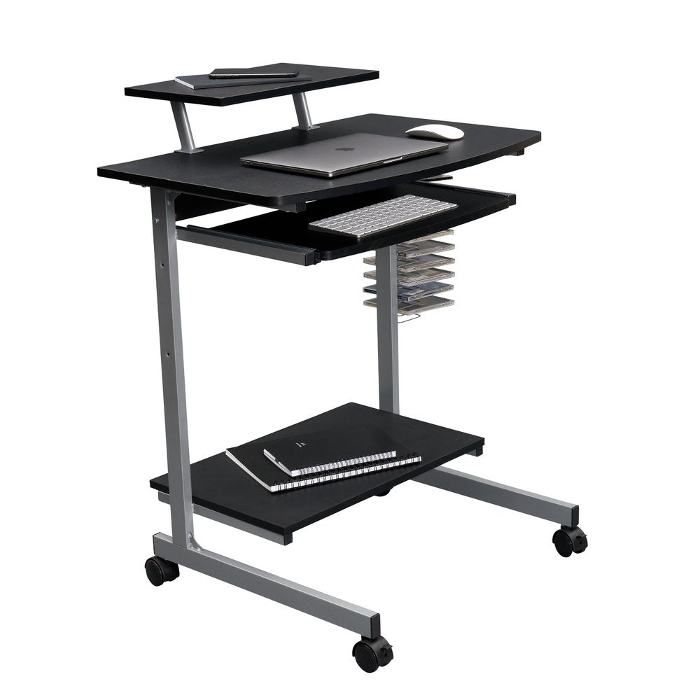 29" Graphite and Silver Wood and Steel Rolling Computer Desk — view 2
