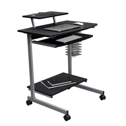 29" Graphite and Silver Wood and Steel Rolling Computer Desk HomeRoots