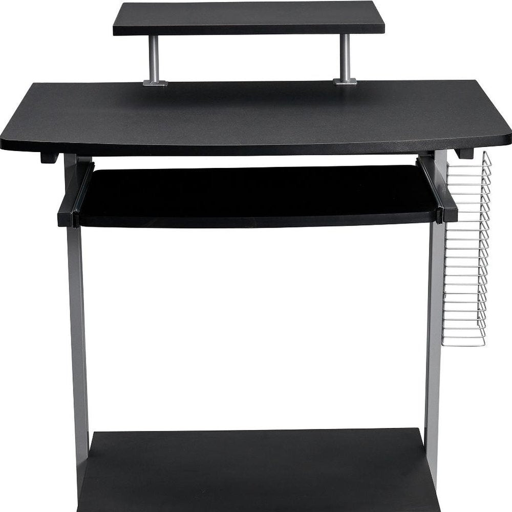29" Graphite and Silver Wood and Steel Rolling Computer Desk — view 10