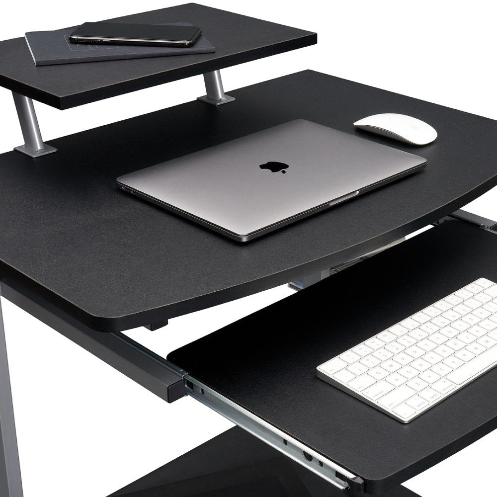 29" Graphite and Silver Wood and Steel Rolling Computer Desk — view 4