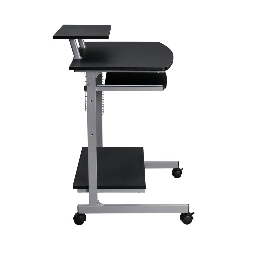29" Graphite and Silver Wood and Steel Rolling Computer Desk HomeRoots