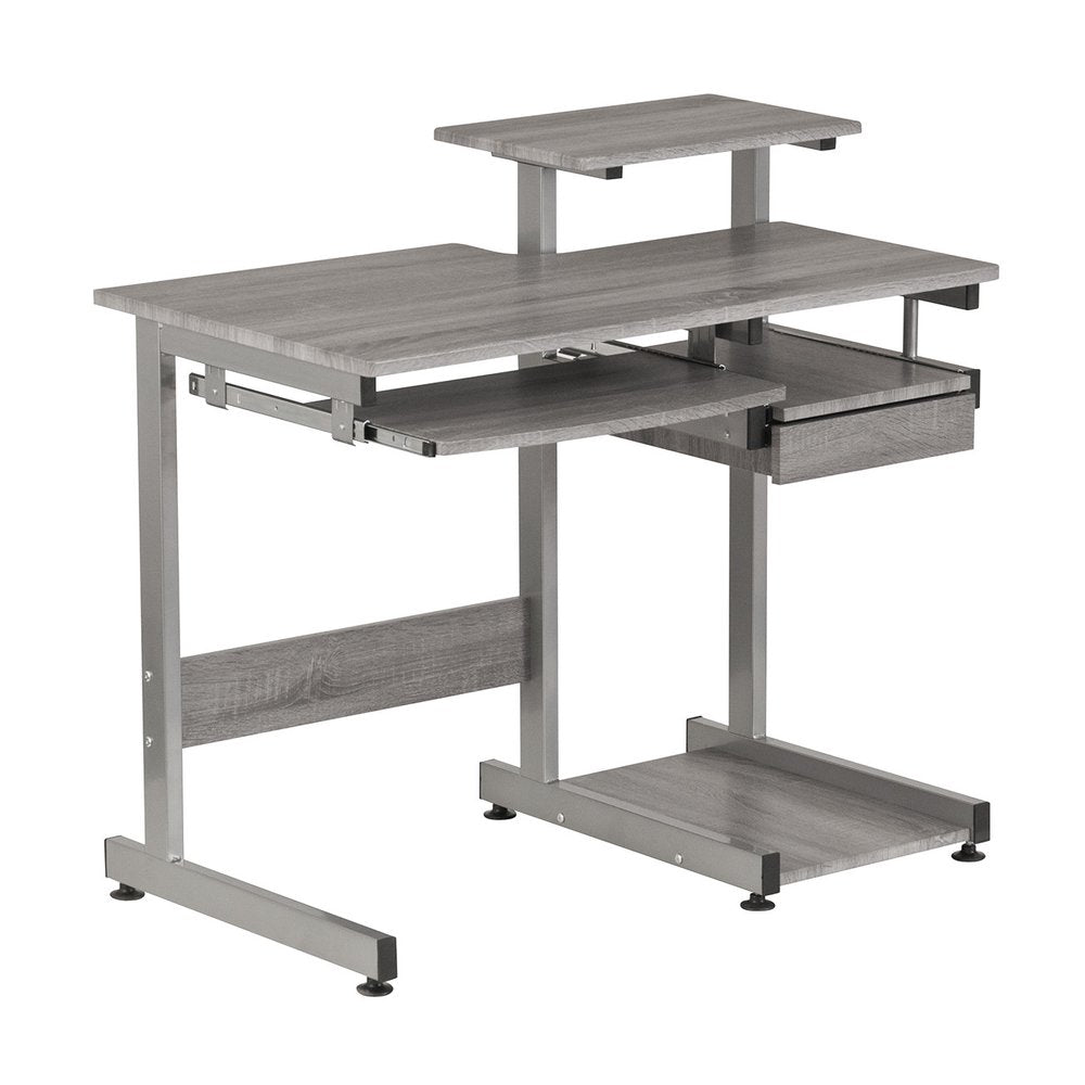 38" Gray and Silver Wood and Steel Sled Computer Desk HomeRoots