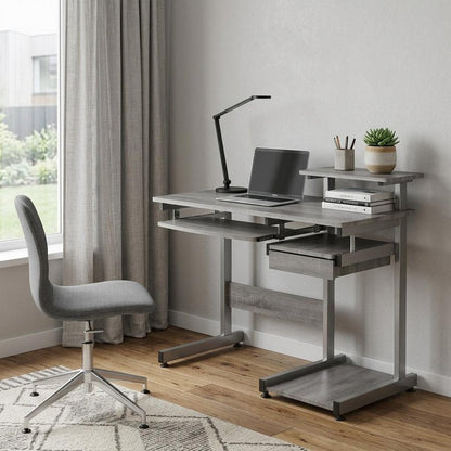 38" Gray and Silver Wood and Steel Sled Computer Desk HomeRoots