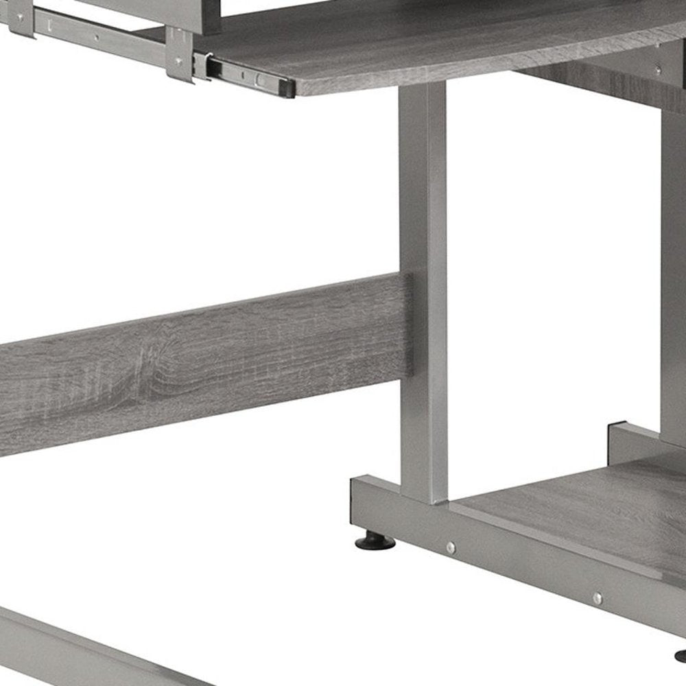 38" Gray and Silver Wood and Steel Sled Computer Desk — view 6
