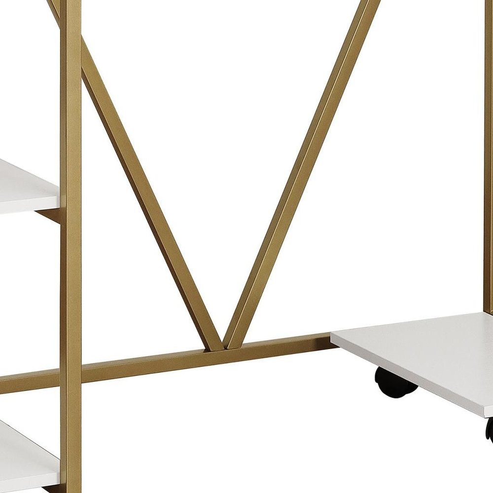 47" White and Gold Wood and Steel Pedestal Computer Desk HomeRoots