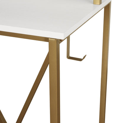 47" White and Gold Wood and Steel Pedestal Computer Desk HomeRoots