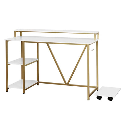 47" White and Gold Wood and Steel Pedestal Computer Desk HomeRoots