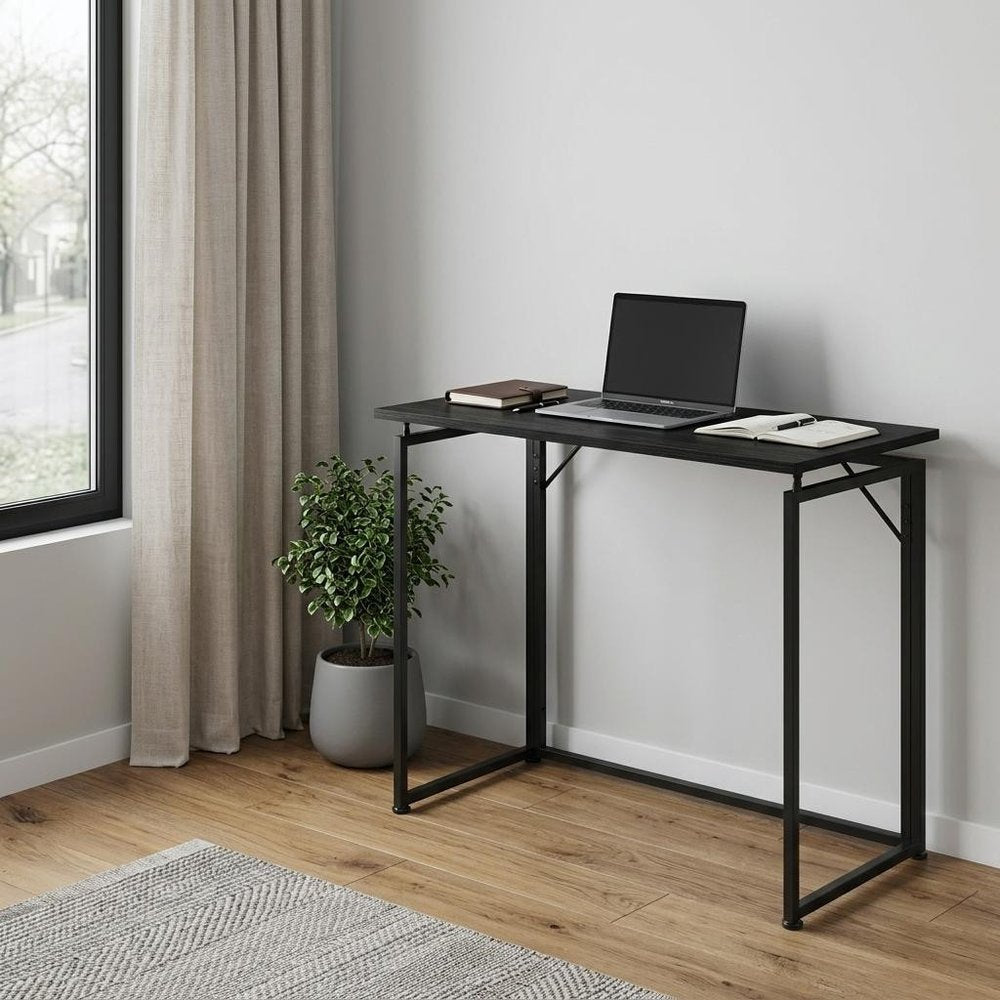 40" Black Wood and Steel Folding Sled Computer Desk — view 7