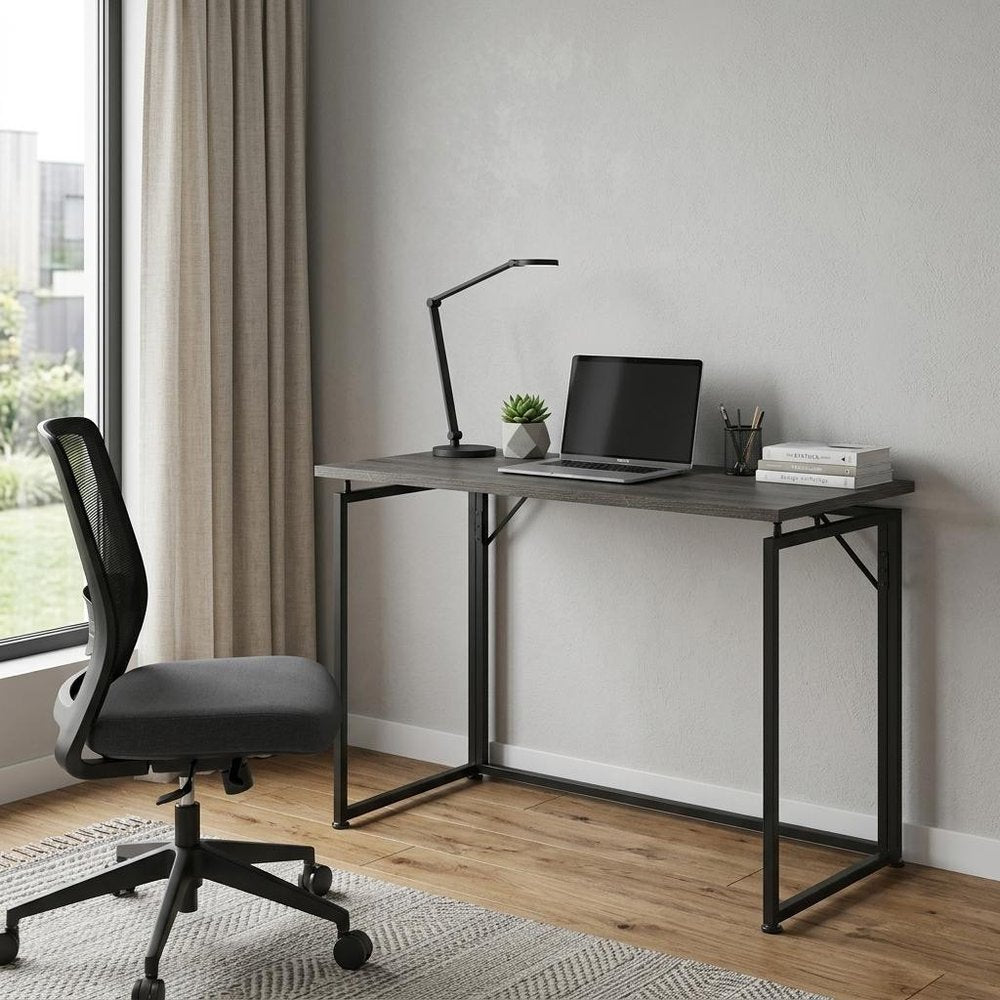 40" Gray and Black Wood and Steel Folding Computer Desk — view 8