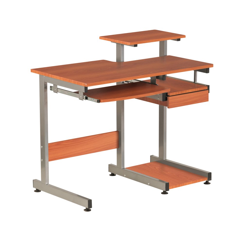 38" Oak and Silver Wood and Steel Sled Computer Desk HomeRoots