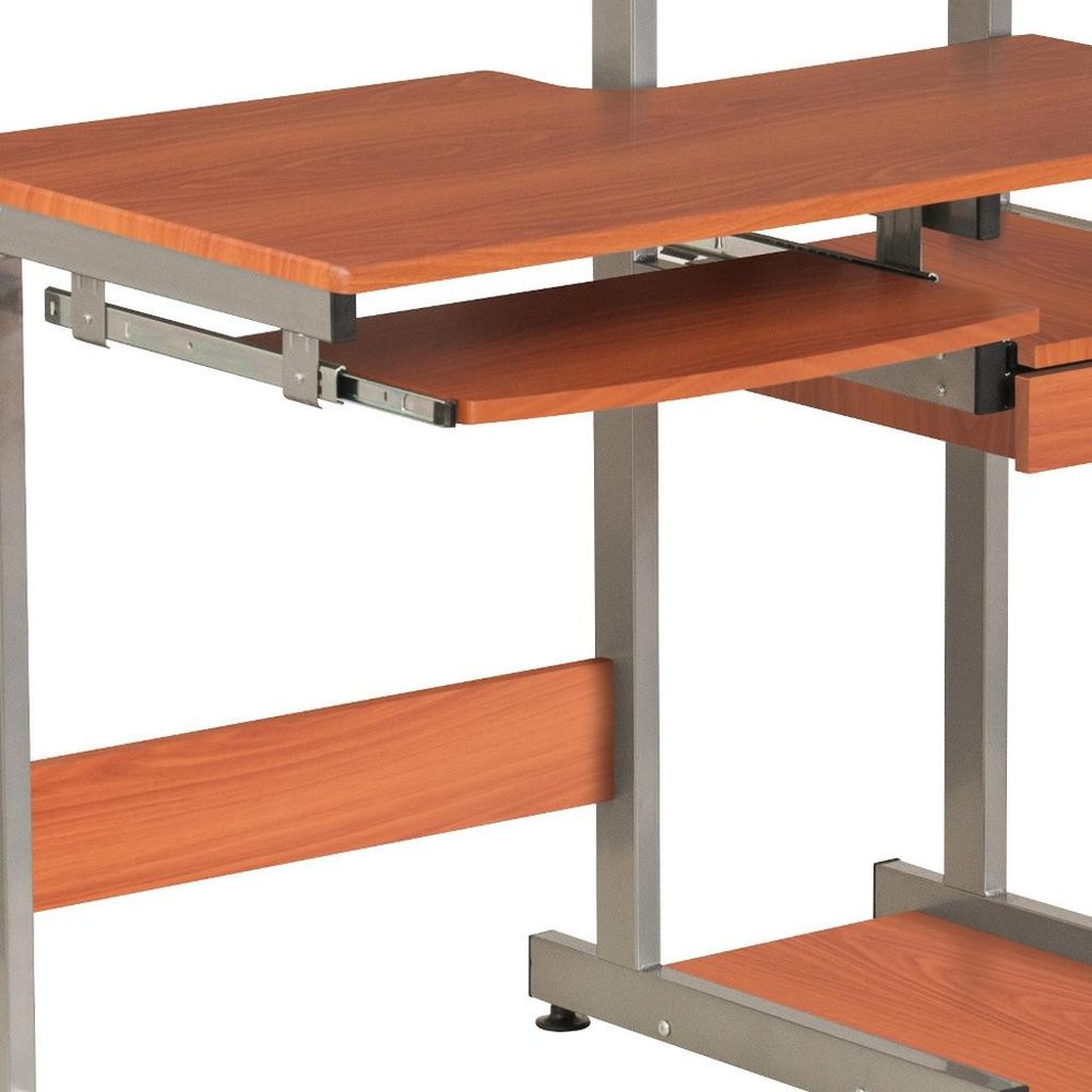 38" Oak and Silver Wood and Steel Sled Computer Desk HomeRoots