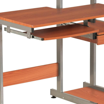 38" Oak and Silver Wood and Steel Sled Computer Desk HomeRoots