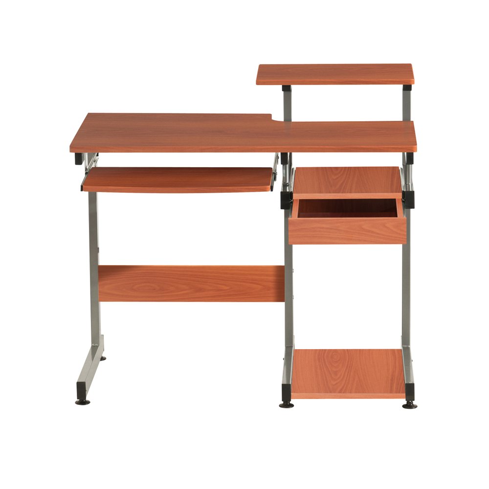 38" Oak and Silver Wood and Steel Sled Computer Desk — view 2