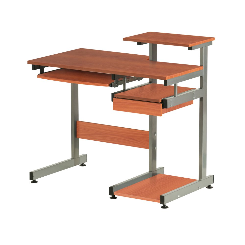 38" Oak and Silver Wood and Steel Sled Computer Desk HomeRoots