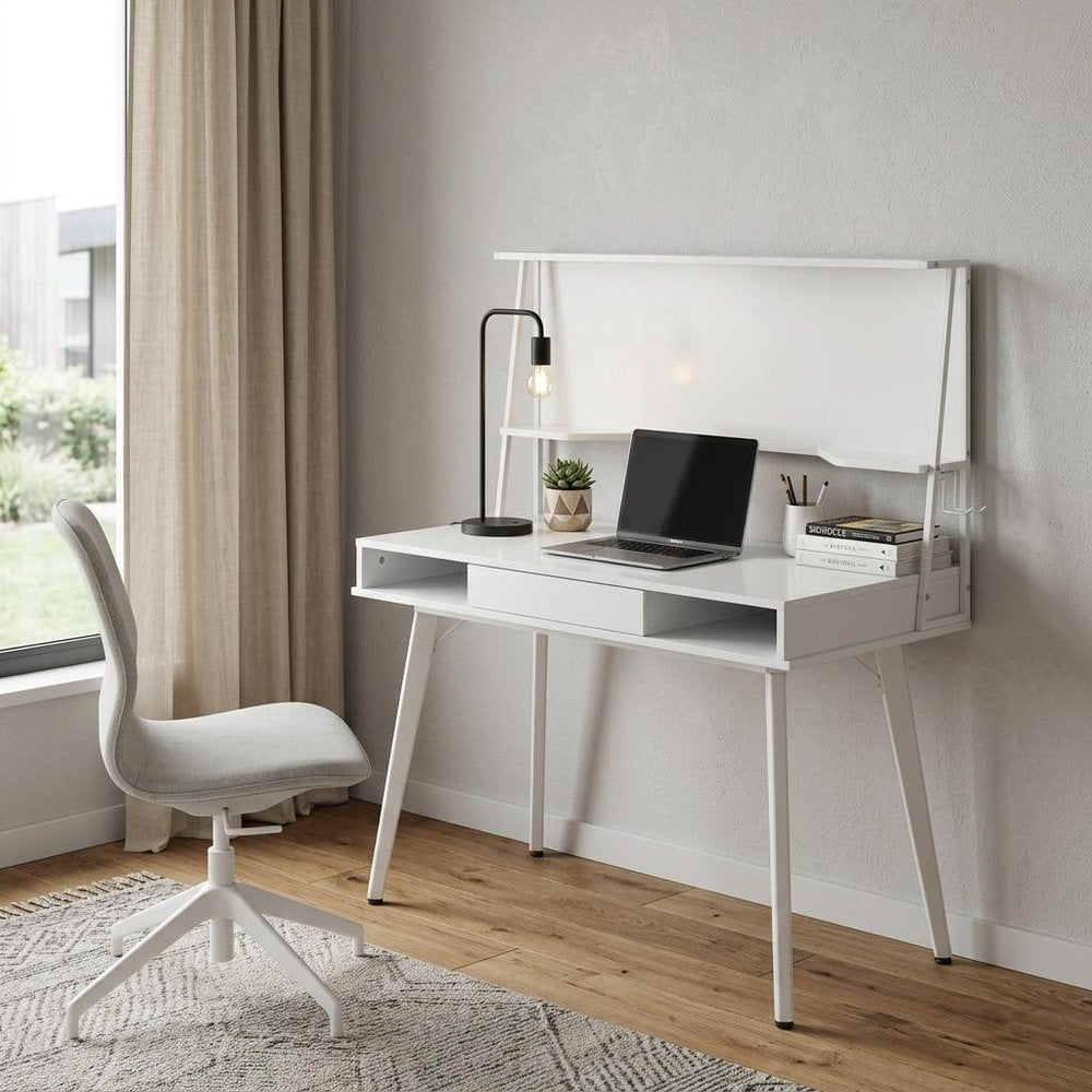 47" White Wood Computer Desk With Magnetic Dry Erase Board — view 9