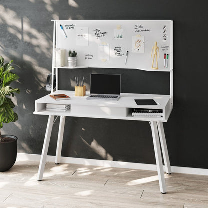 47" White Wood Computer Desk With Magnetic Dry Erase Board HomeRoots