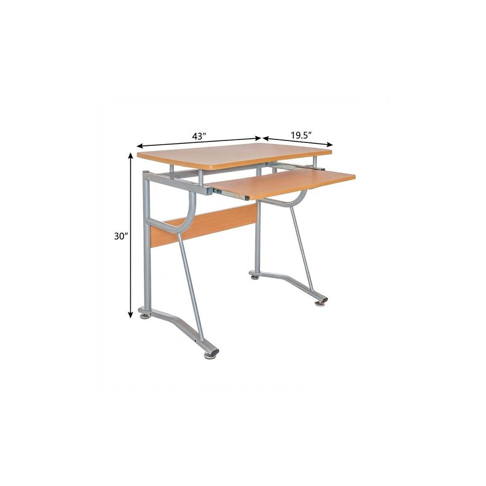 43" Oak and Silver Wood and Steel Computer Desk — view 8