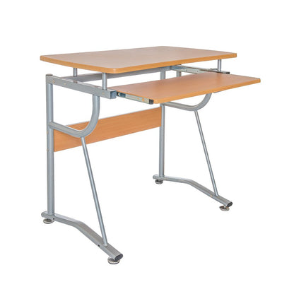 43" Oak and Silver Wood and Steel Computer Desk HomeRoots